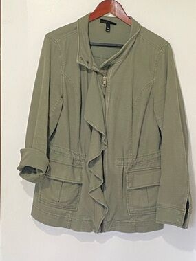 Lane Bryant Olive Jacket with Ruffle Front